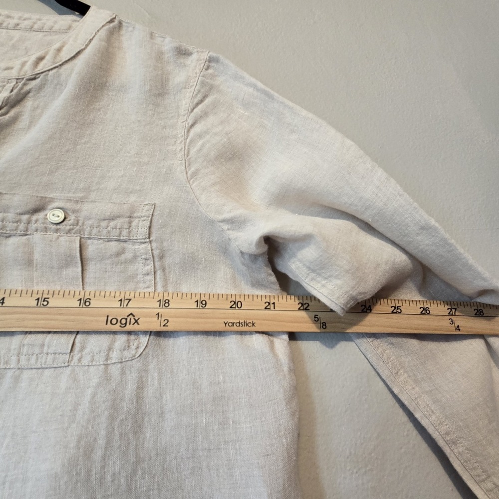 Talbots Linen Blouse Popover Top Shirt Women's L Beige Resort Summer Neutral - Picture 8 of 10